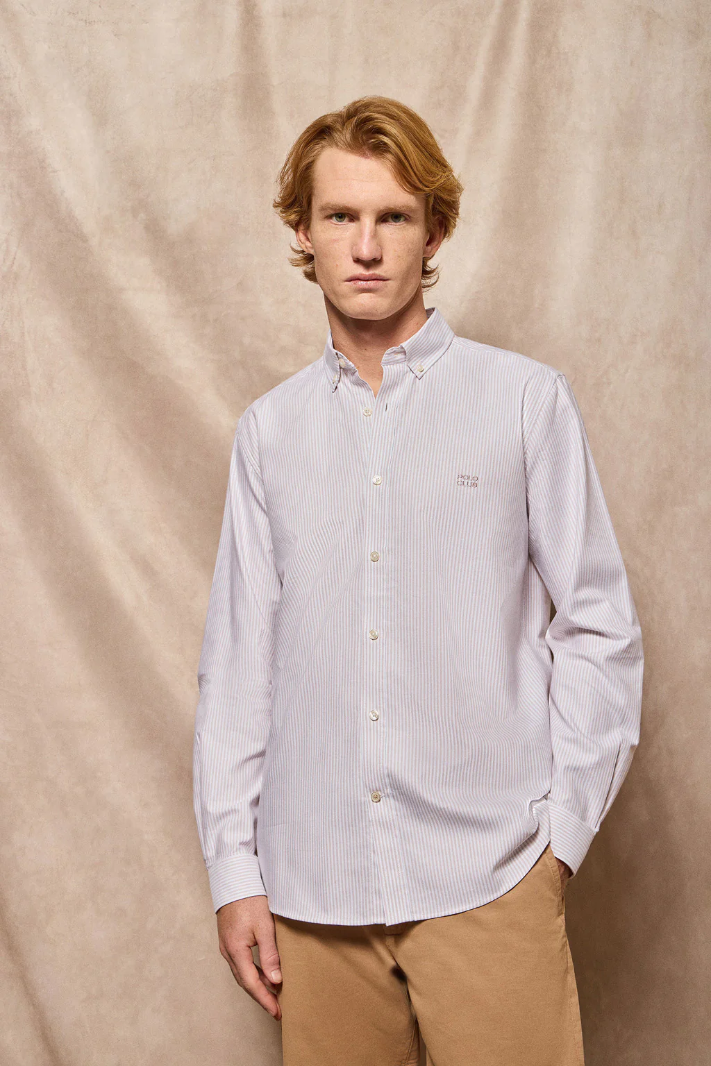 Yale-stripe Oxford shirt light brown with Polo Club embroidered logo - Image 9