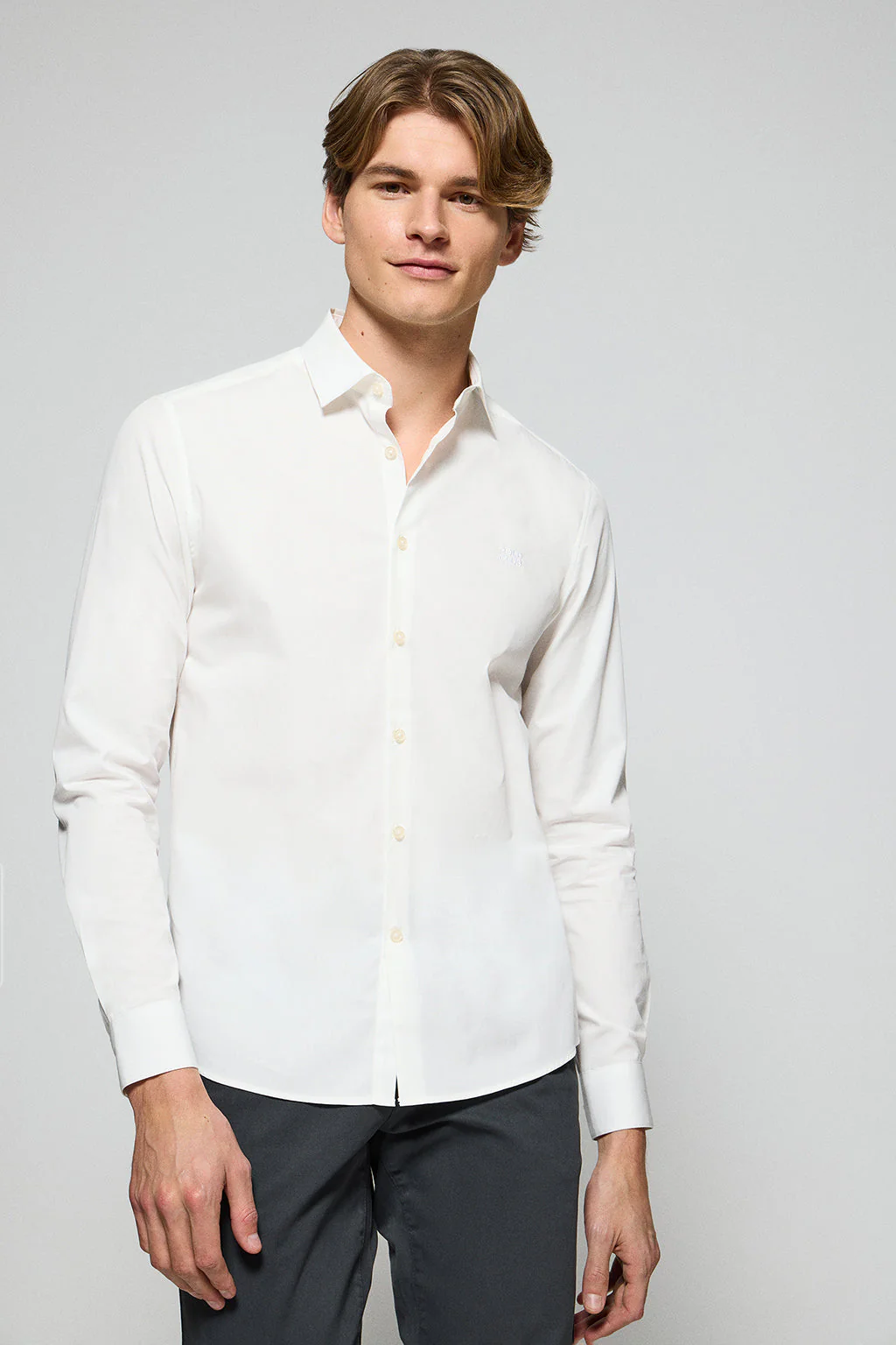White super slim-fit poplin shirt with Polo Club embroidered logo
