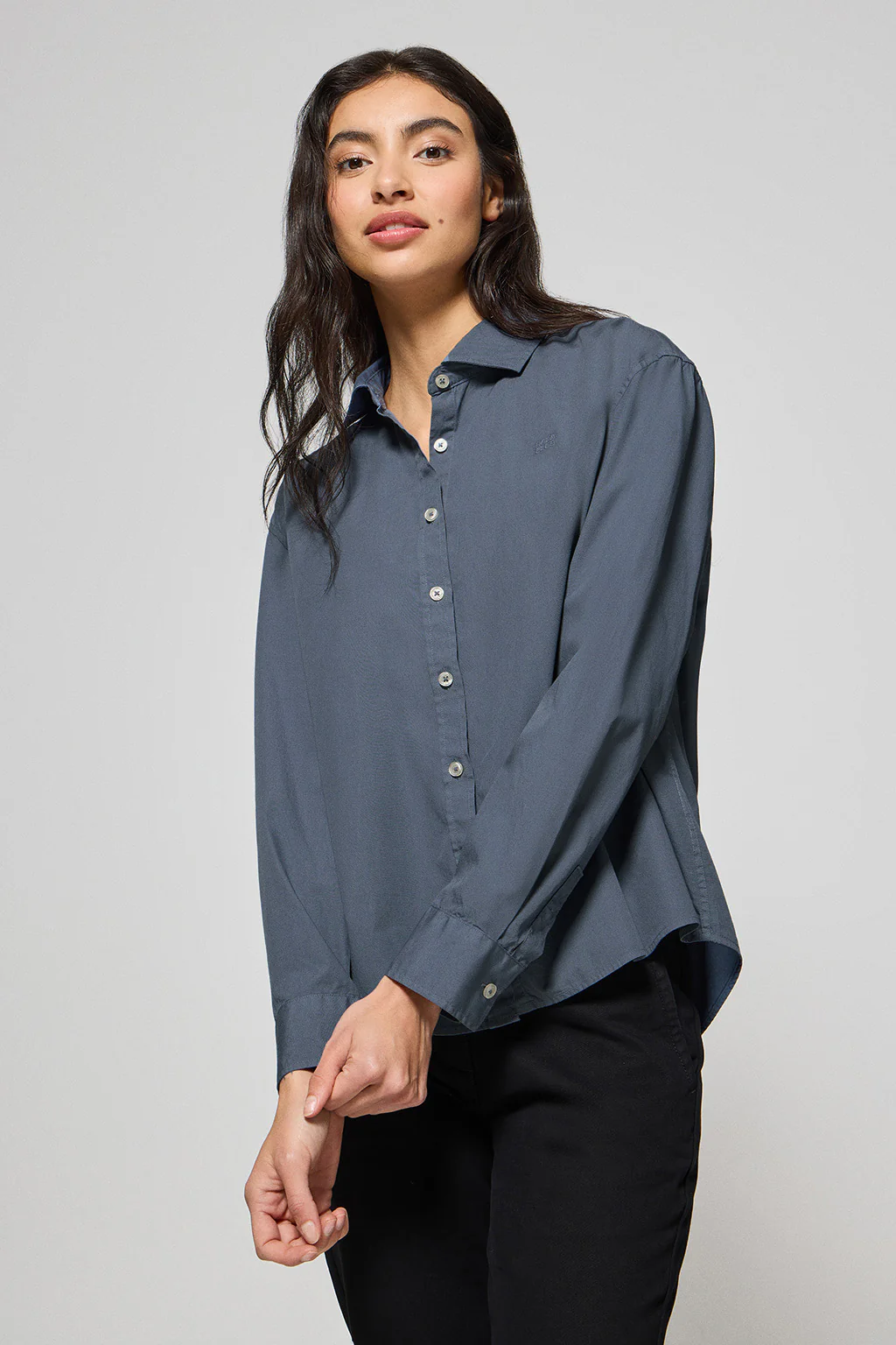 Denim-blue loose-fit shirt with Polo Club block logo