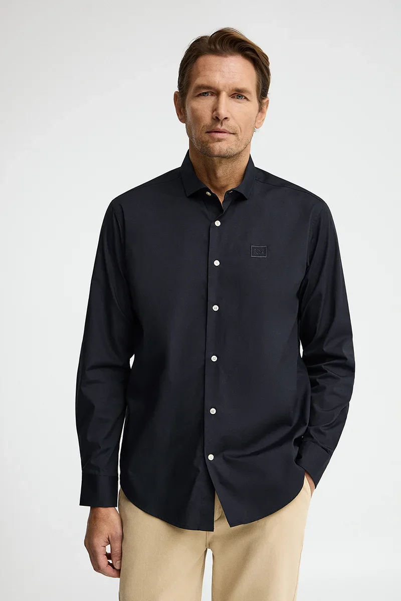 Navy-blue poplin shirt with regular fit and Polo Club logo