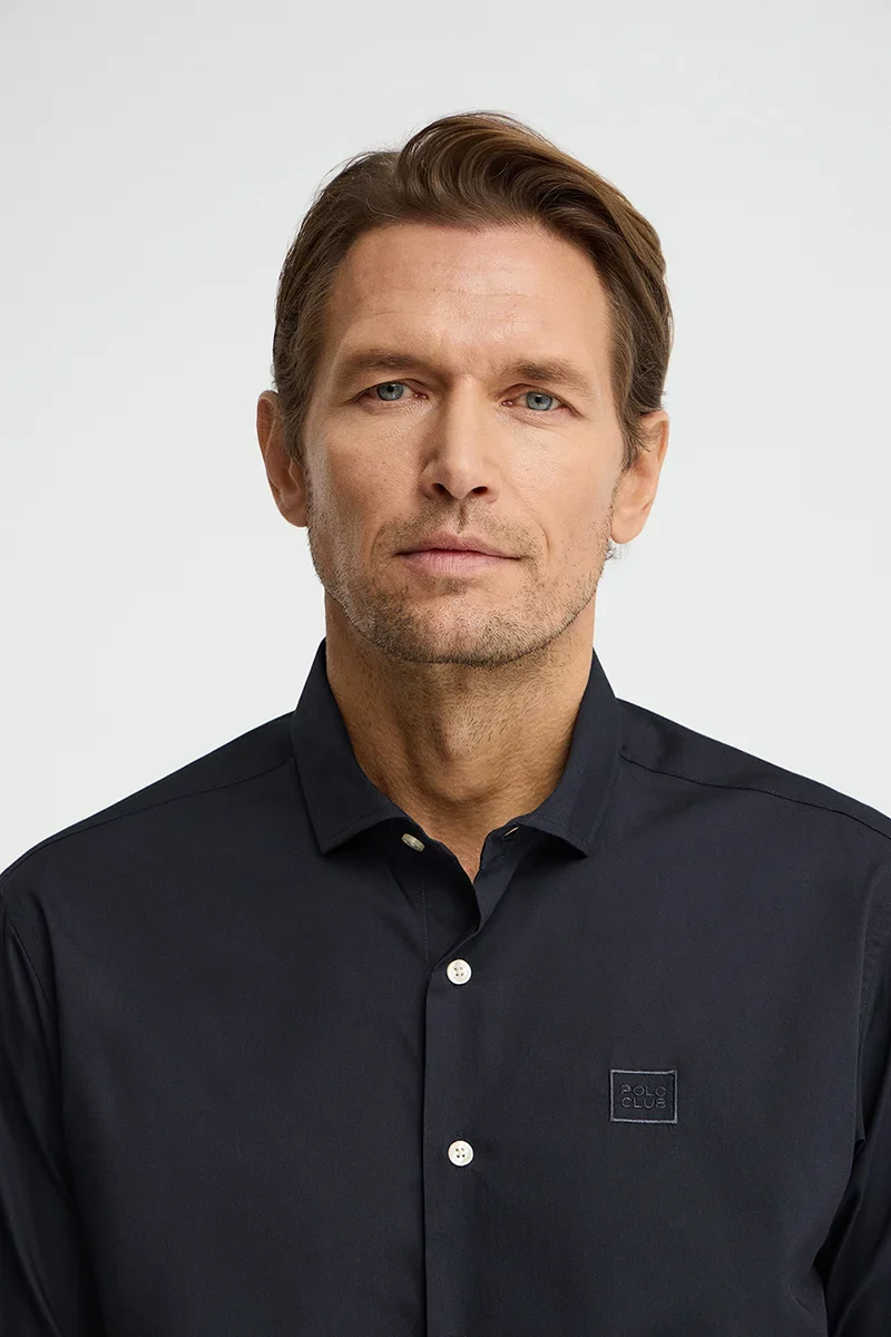 Navy-blue poplin shirt with regular fit and Polo Club logo - Image 3