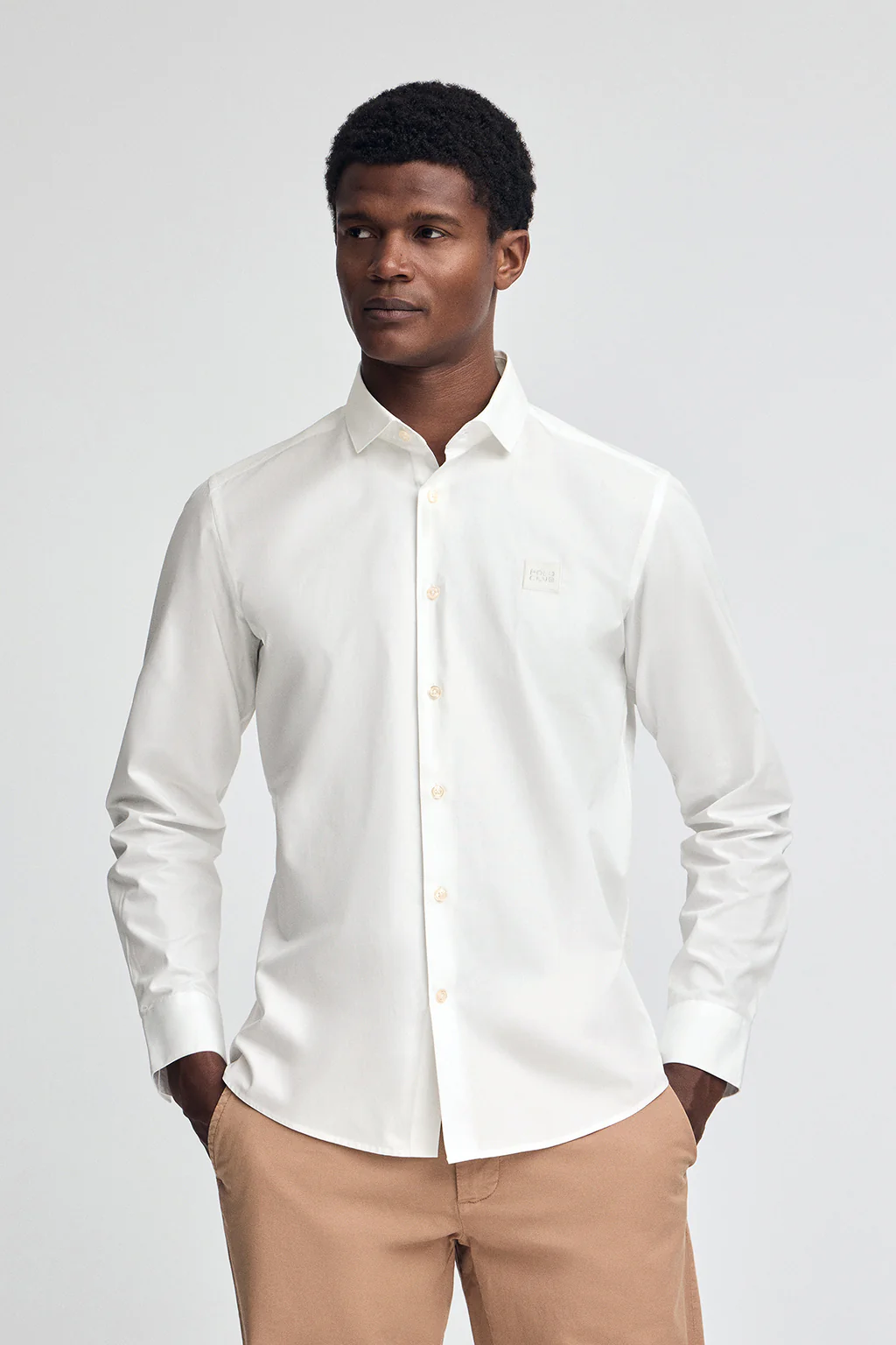 White slim-fit shirt with Italian collar and Polo Club logo