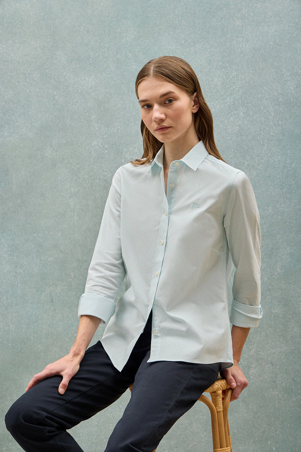 Aqua striped shirt with embroidered logo - Image 11