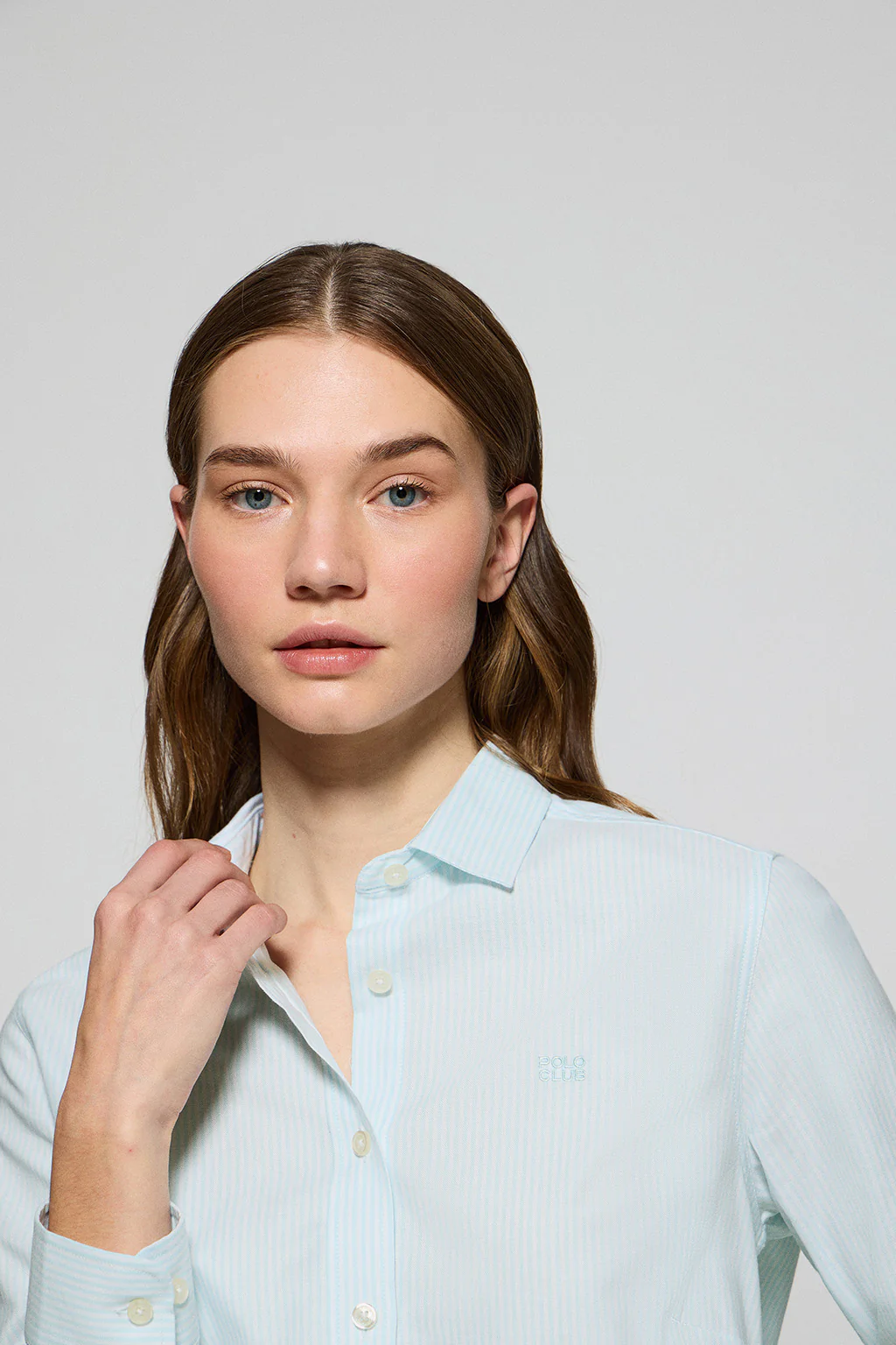 Aqua striped shirt with embroidered logo - Image 3