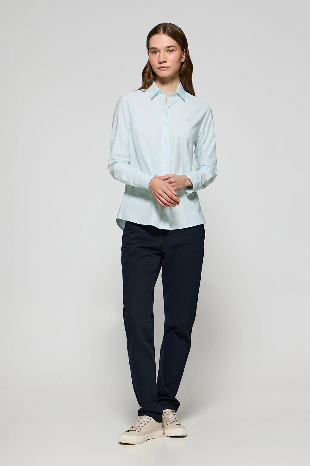 Aqua striped shirt with embroidered logo - Image 4