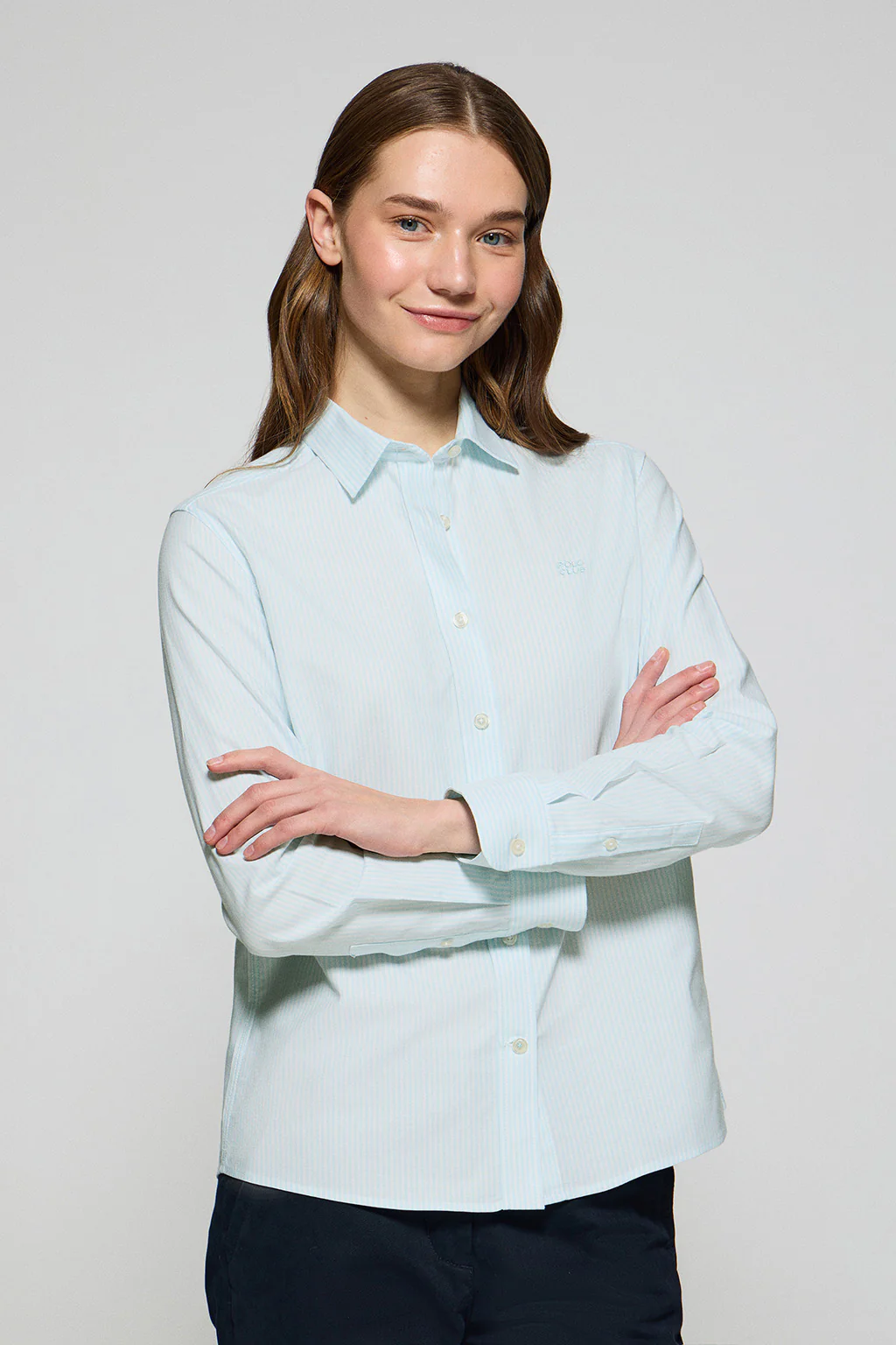 Aqua striped shirt with embroidered logo - Image 5