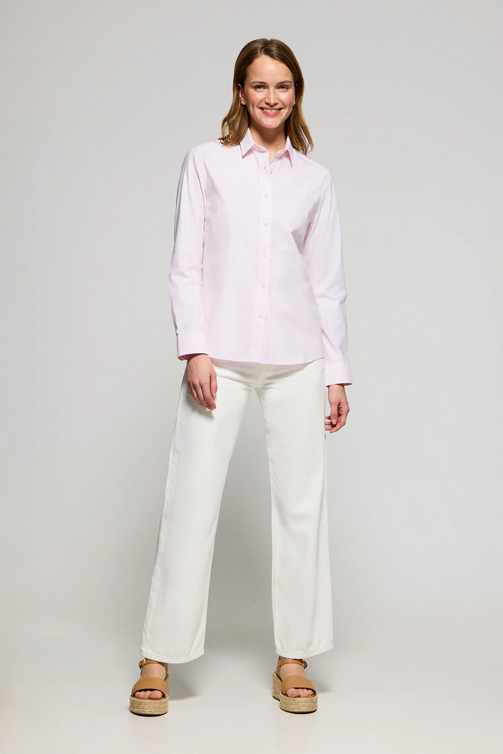 Pink striped shirt with embroidered logo - Image 4