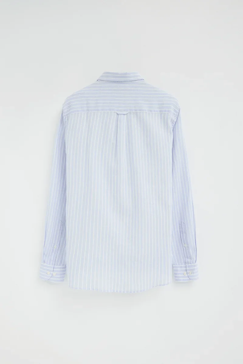 Light-blue cotton-linen regular-fit striped shirt with French collar and Polo Club embroidery - Image 8