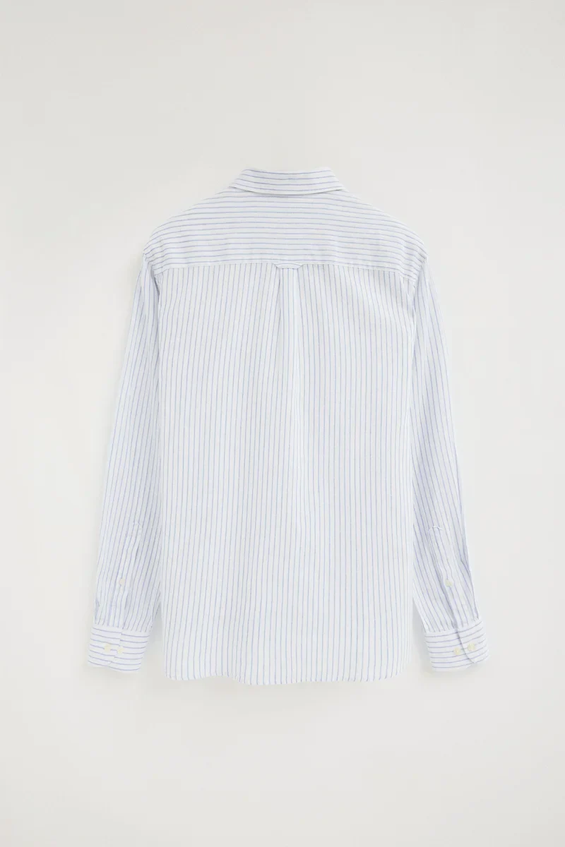 White cotton-linen regular-fit striped shirt with French collar and Polo Club embroidery - Image 8