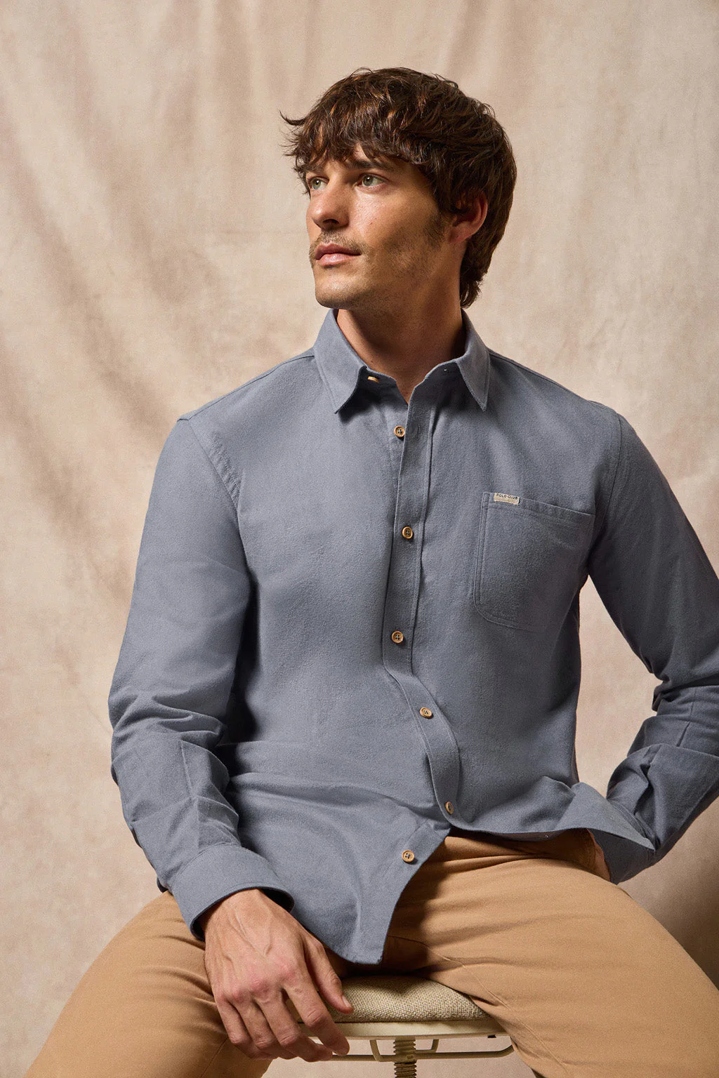 Blue Oxford shirt Cambridge with pocket and Polo Club detail