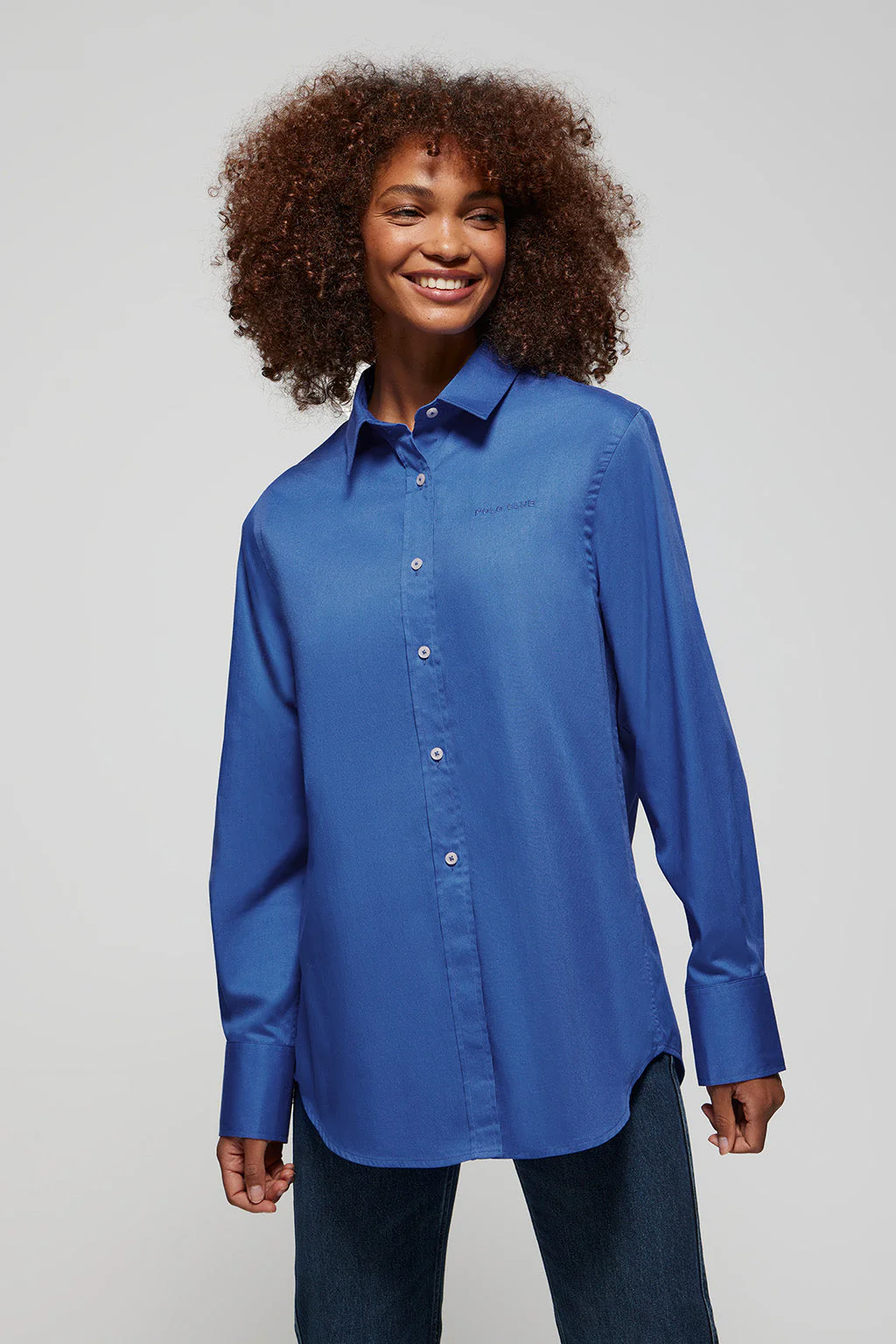 Royal-blue oversize Cape shirt with minimal Polo Club embroidery - Image 2