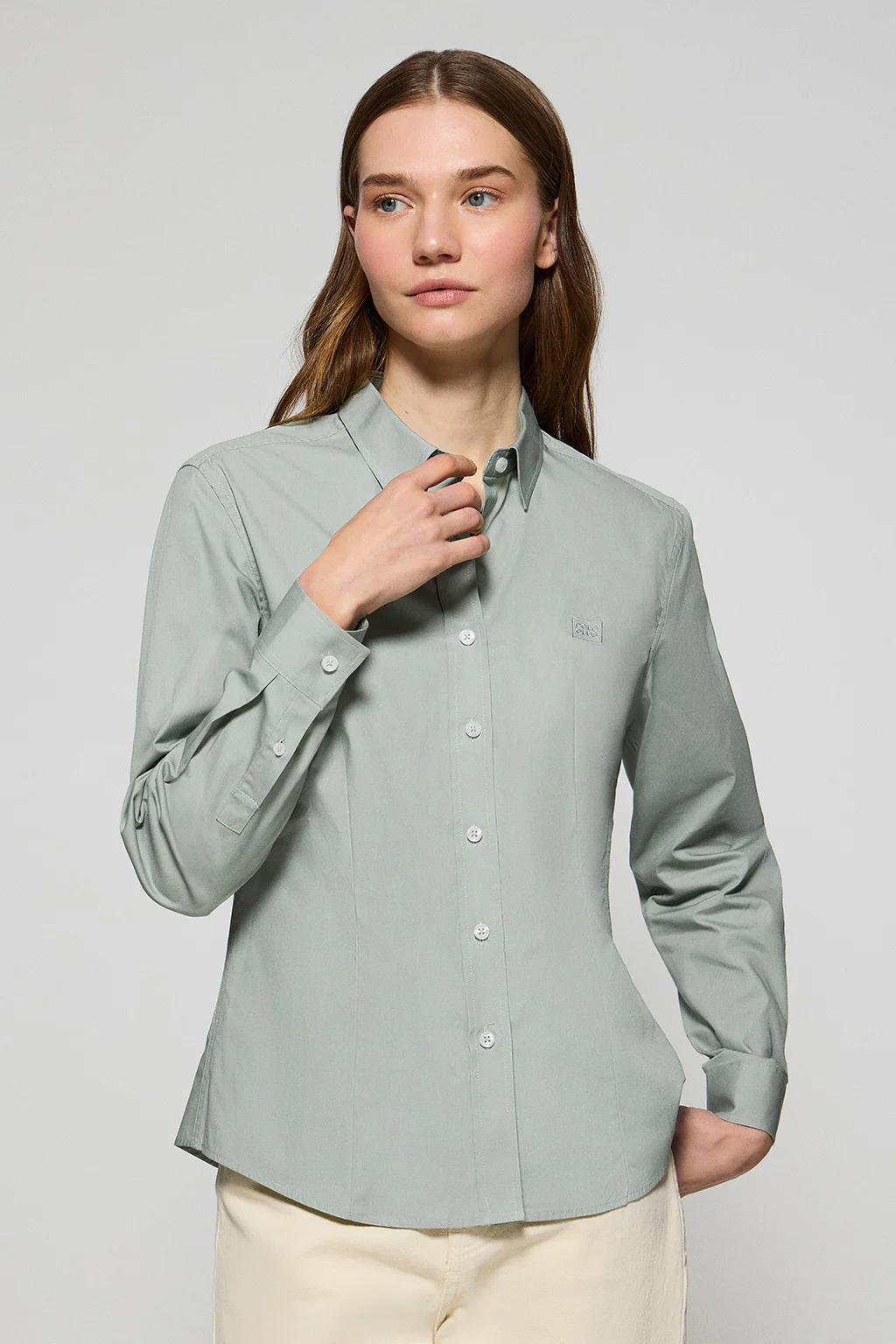 Jade-green slim-fit poplin shirt with logo