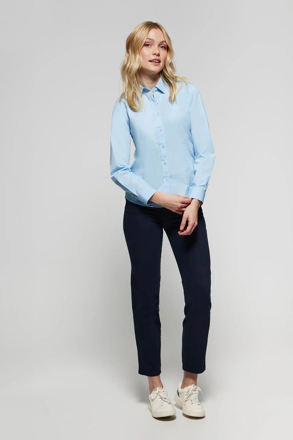 Sky-blue slim-fit poplin shirt with logo - Image 3