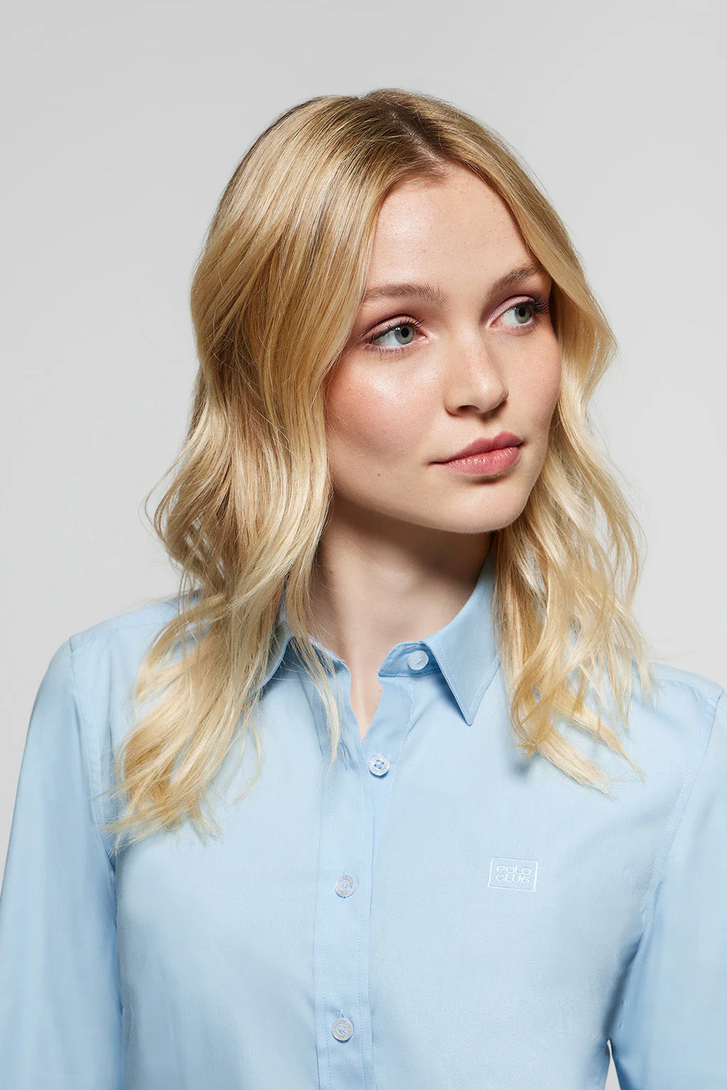 Sky-blue slim-fit poplin shirt with logo - Image 4