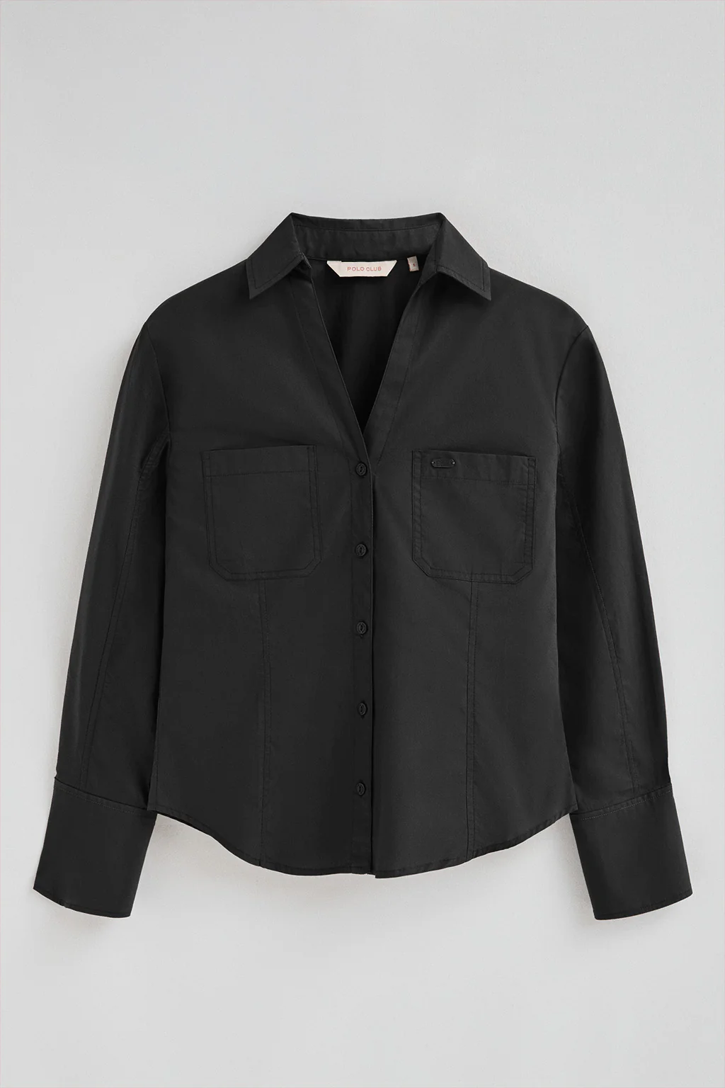 Black slim-fit shirt with V-neck - Image 6
