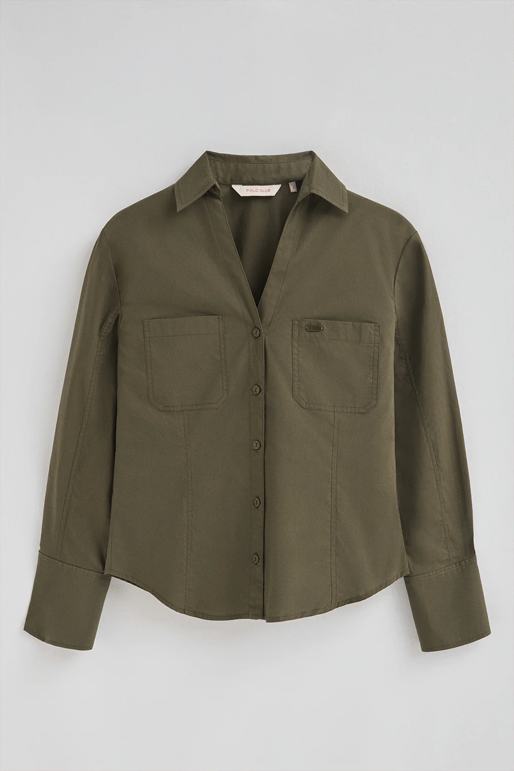 Olive-green slim-fit shirt with V-neck - Image 8