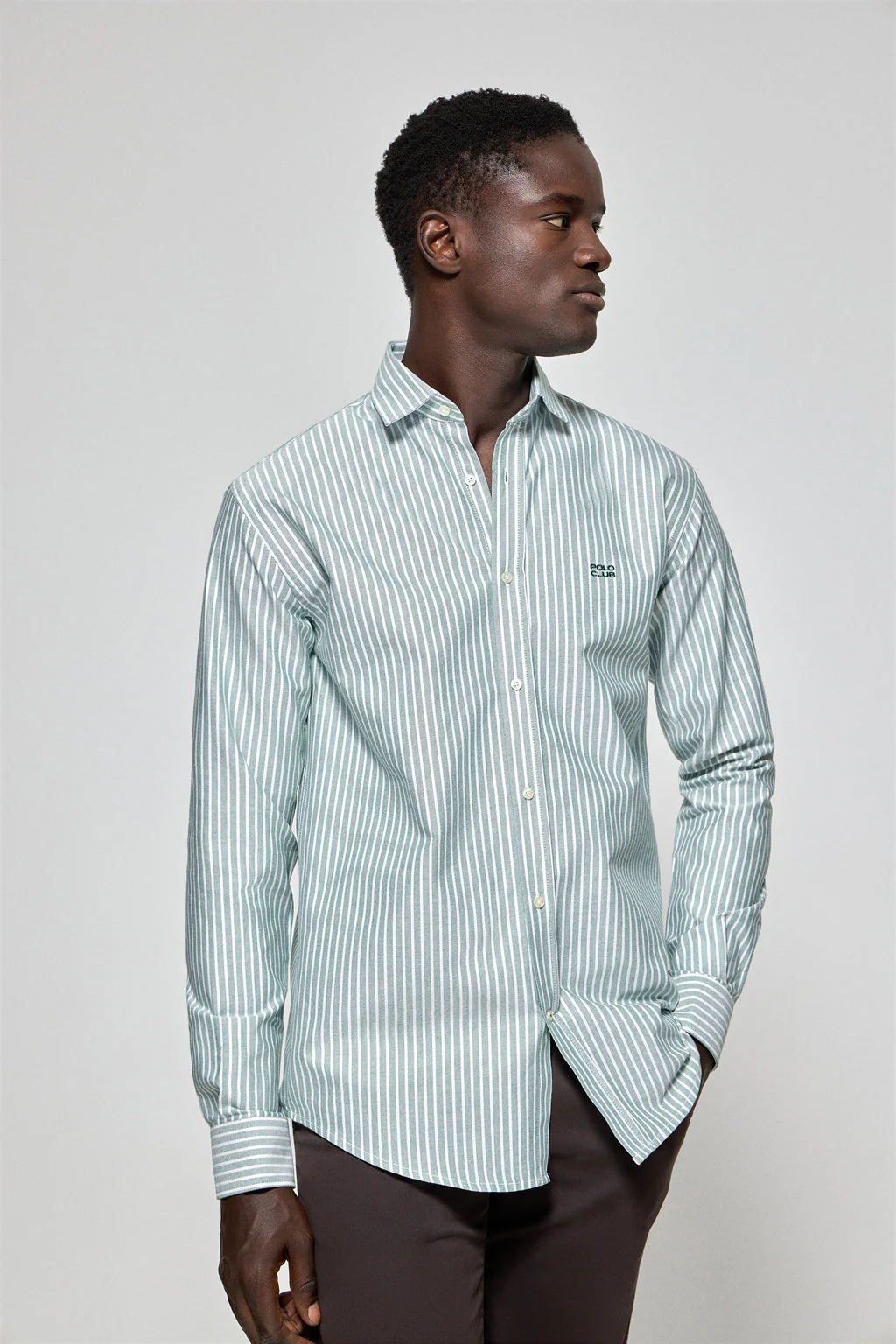 Green striped shirt Columbia with Polo Club embroidery - Image 4