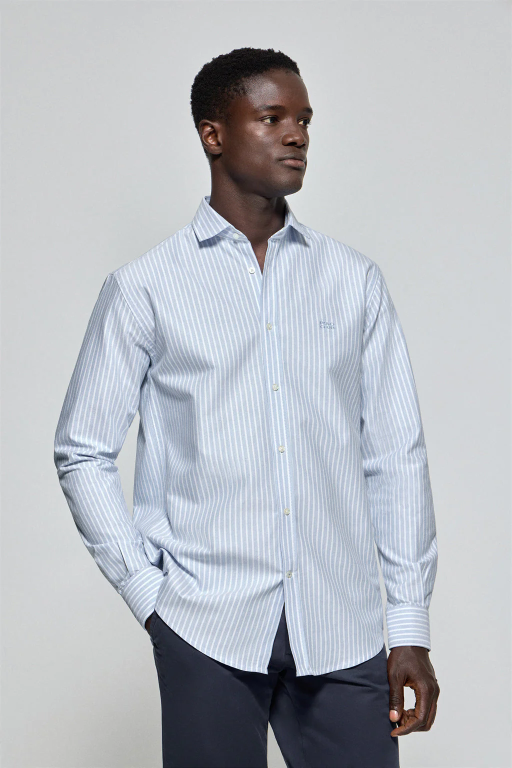 Sky-blue striped shirt Columbia with Polo Club embroidery