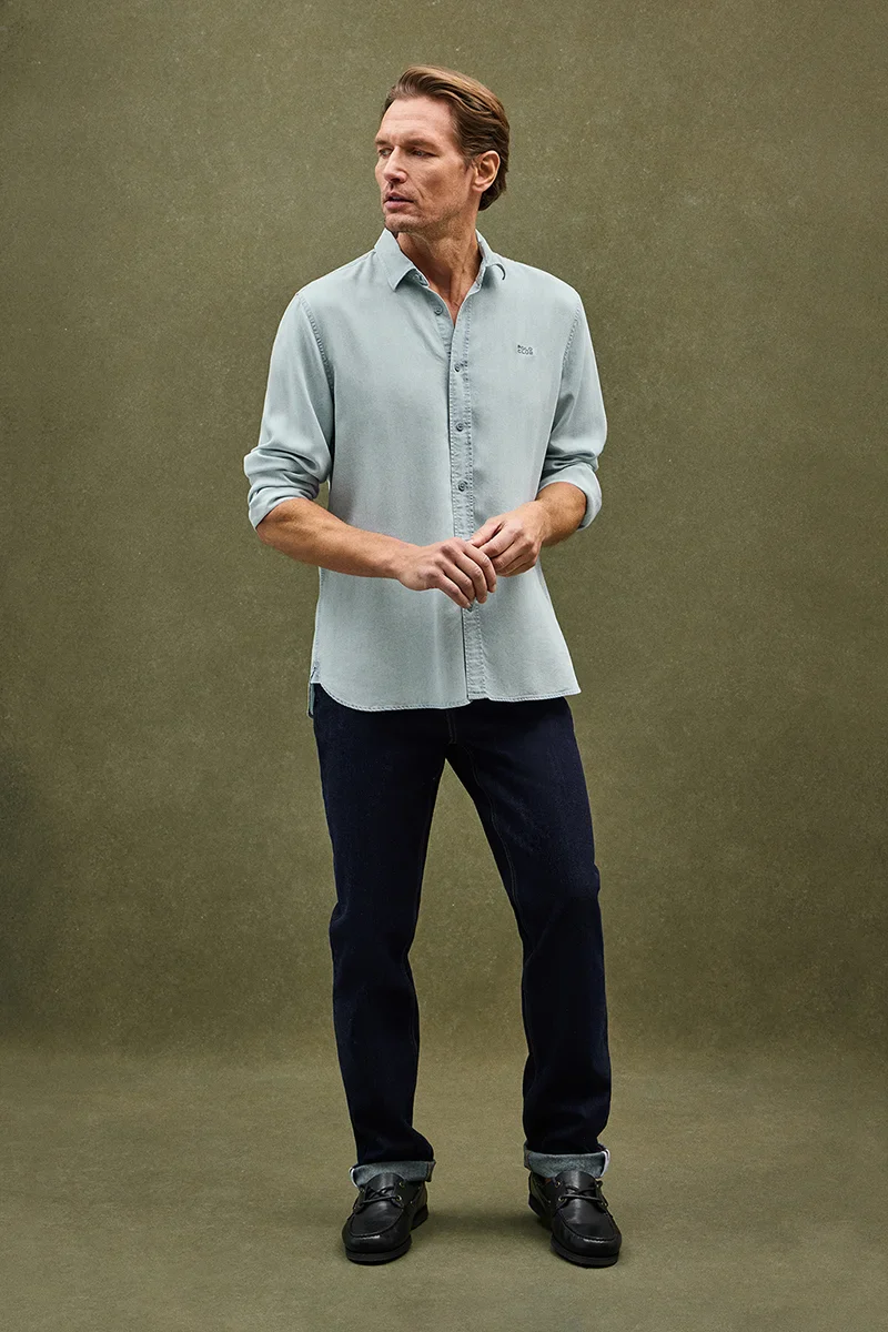 Light-blue regular-fit Tencel shirt with Polo Club logo - Image 3
