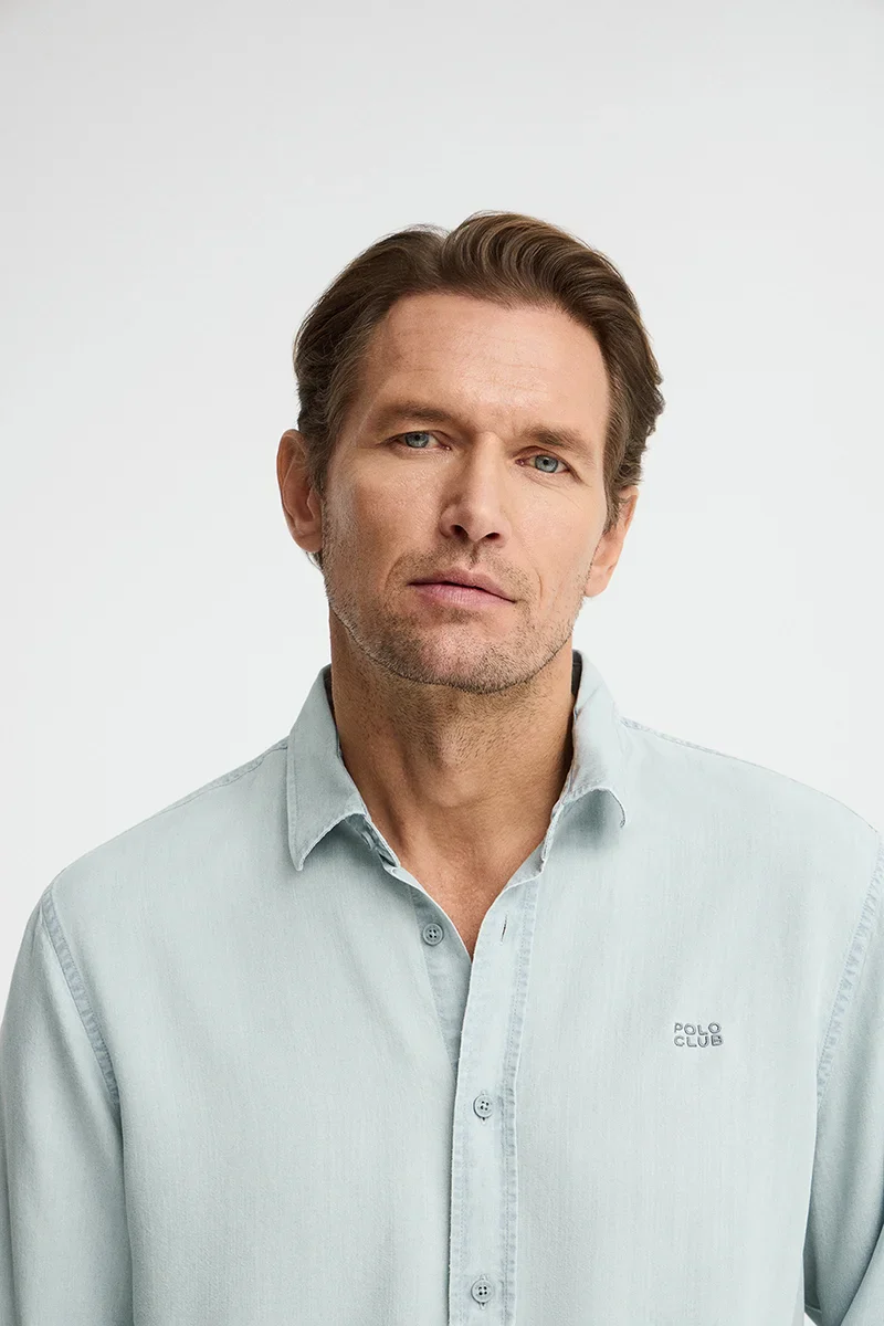 Light-blue regular-fit Tencel shirt with Polo Club logo - Image 4