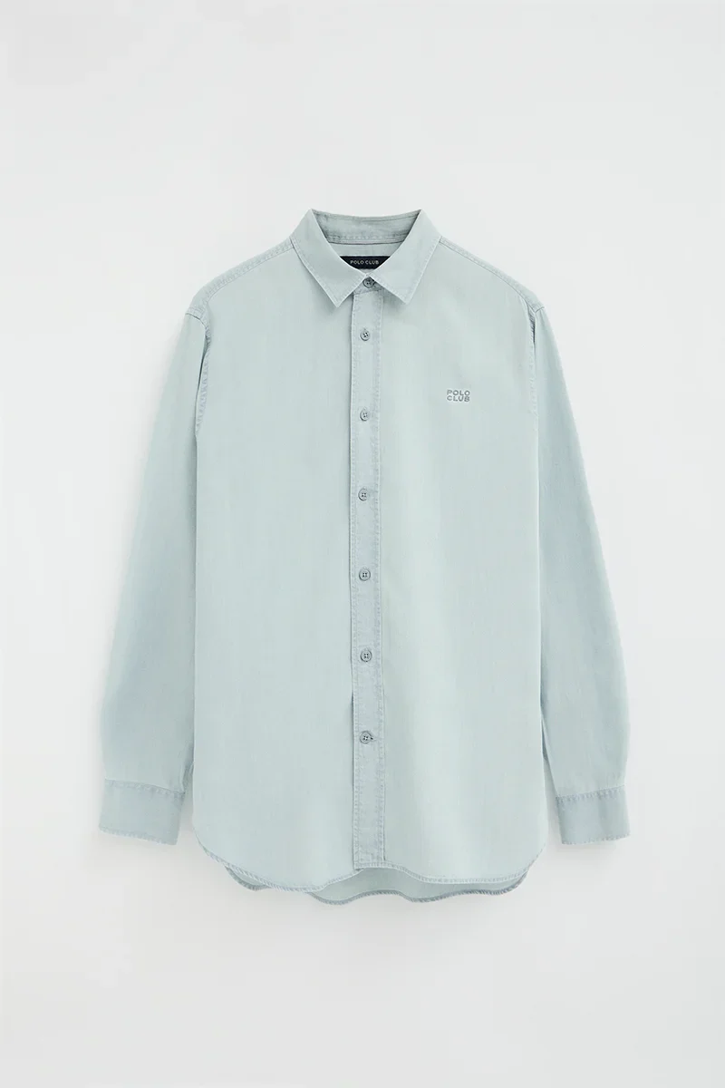 Light-blue regular-fit Tencel shirt with Polo Club logo - Image 7