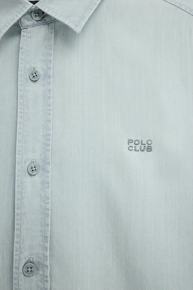 Light-blue regular-fit Tencel shirt with Polo Club logo - Image 8