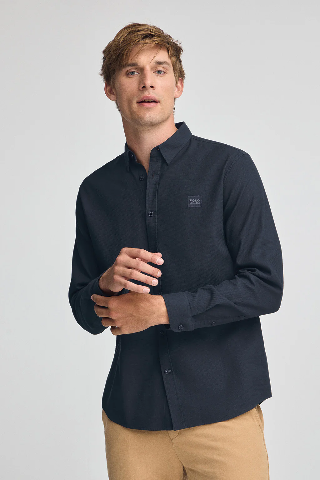 Navy-blue regular-fit shirt with buttoned collar and Polo Club logo - Image 3
