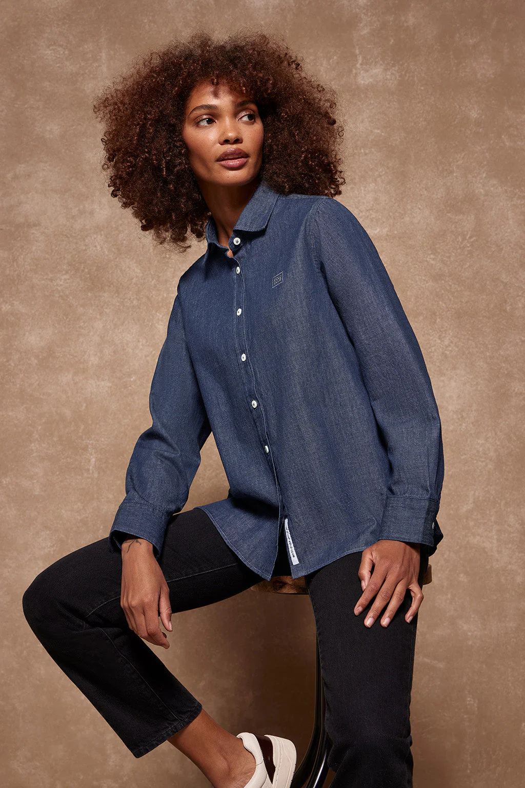 Loose-fit denim shirt with embroidered logo - Image 4