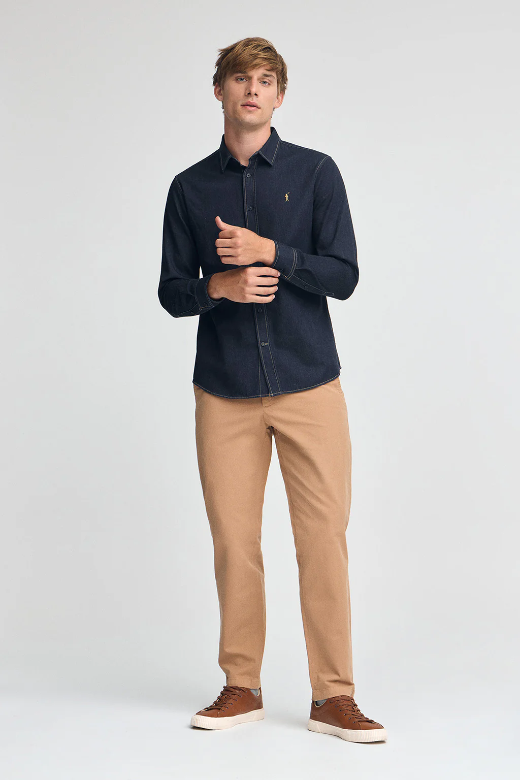 Indigo-blue denim shirt with slim fit and Rigby Go logo - Image 3