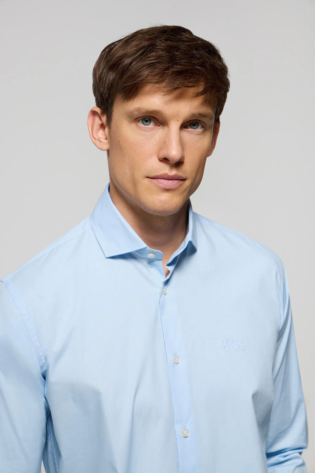Sky-blue super slim fit cotton shirt with Polo Club logo - Image 3