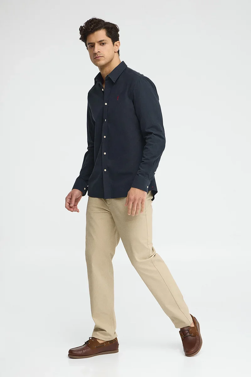 Navy-blue regular-fit shirt with crinkled effect and Rigby Go logo - Image 4