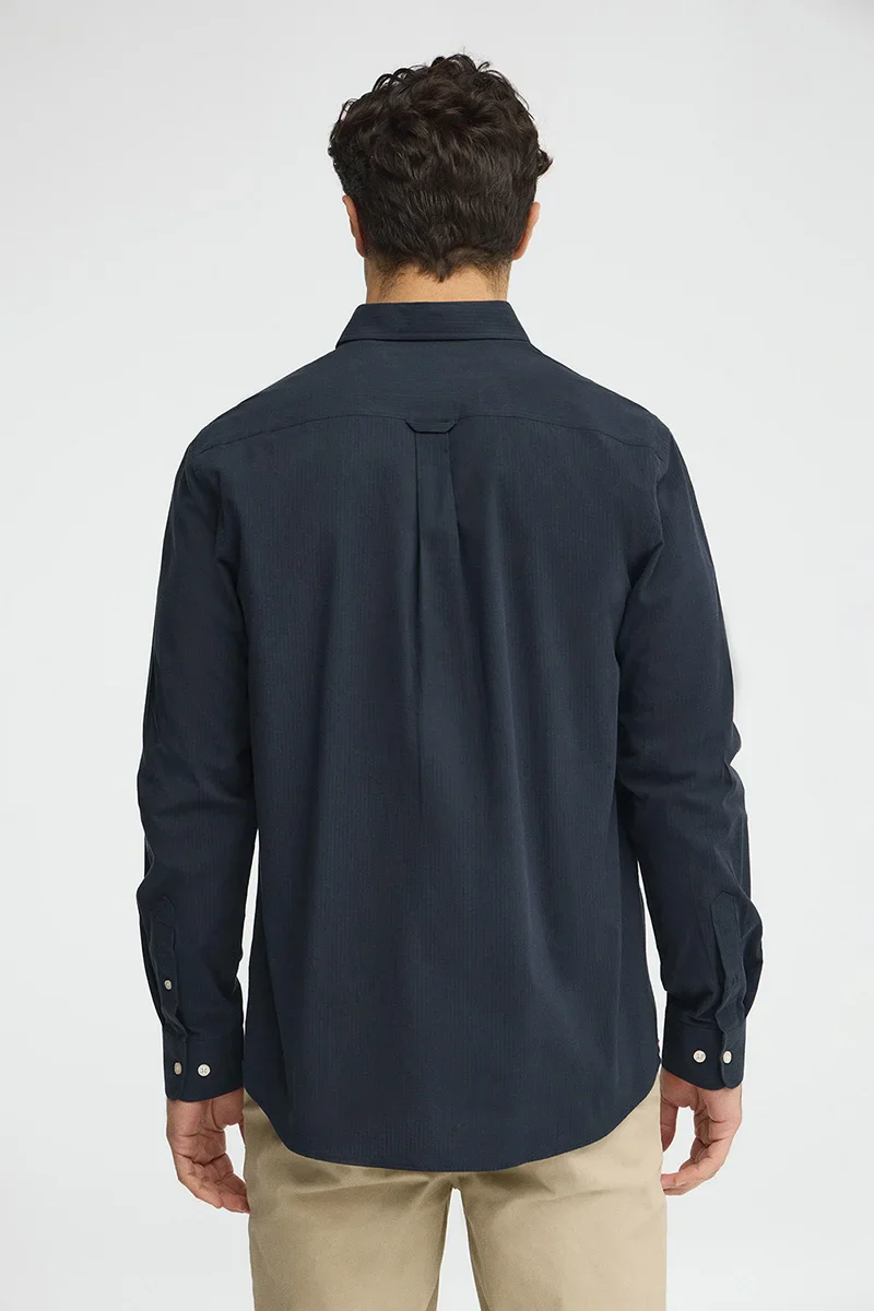 Navy-blue regular-fit shirt with crinkled effect and Rigby Go logo - Image 5