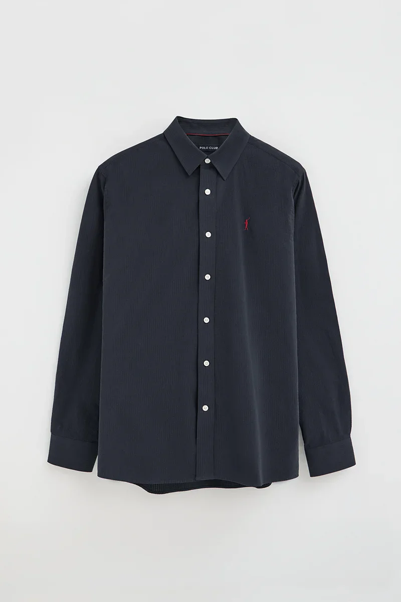 Navy-blue regular-fit shirt with crinkled effect and Rigby Go logo - Image 6