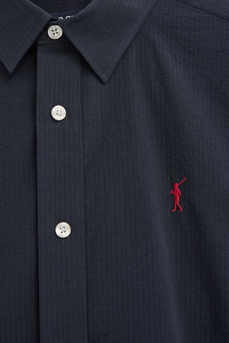 Navy-blue regular-fit shirt with crinkled effect and Rigby Go logo - Image 7