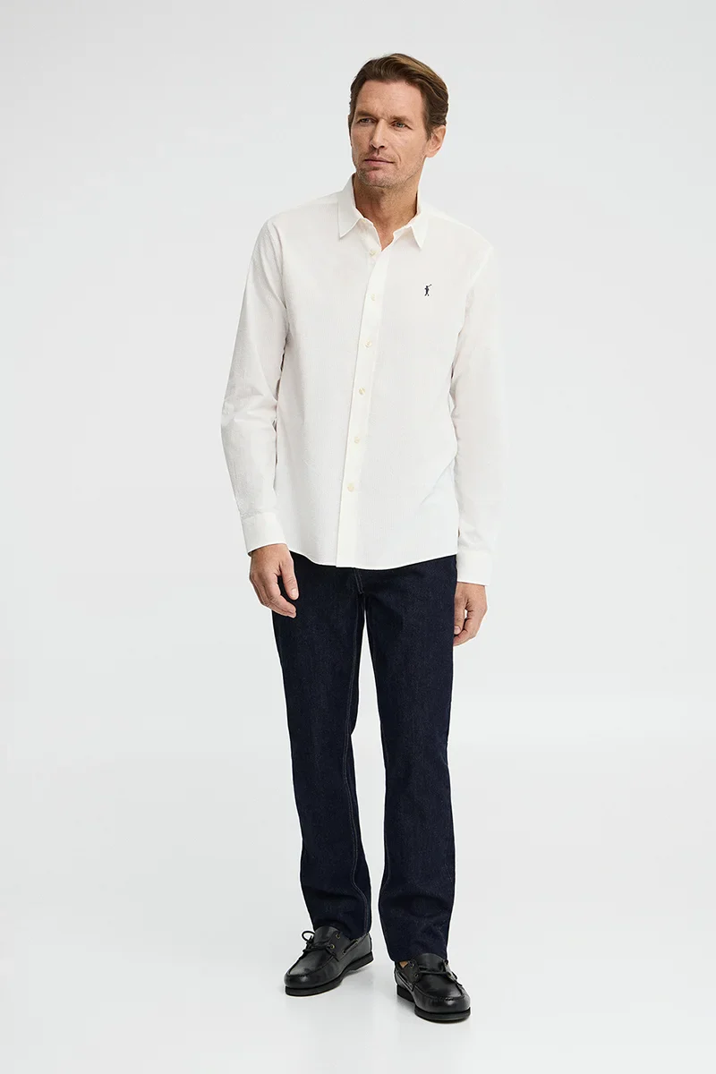 White regular-fit shirt with crinkled effect and Rigby Go logo - Image 3
