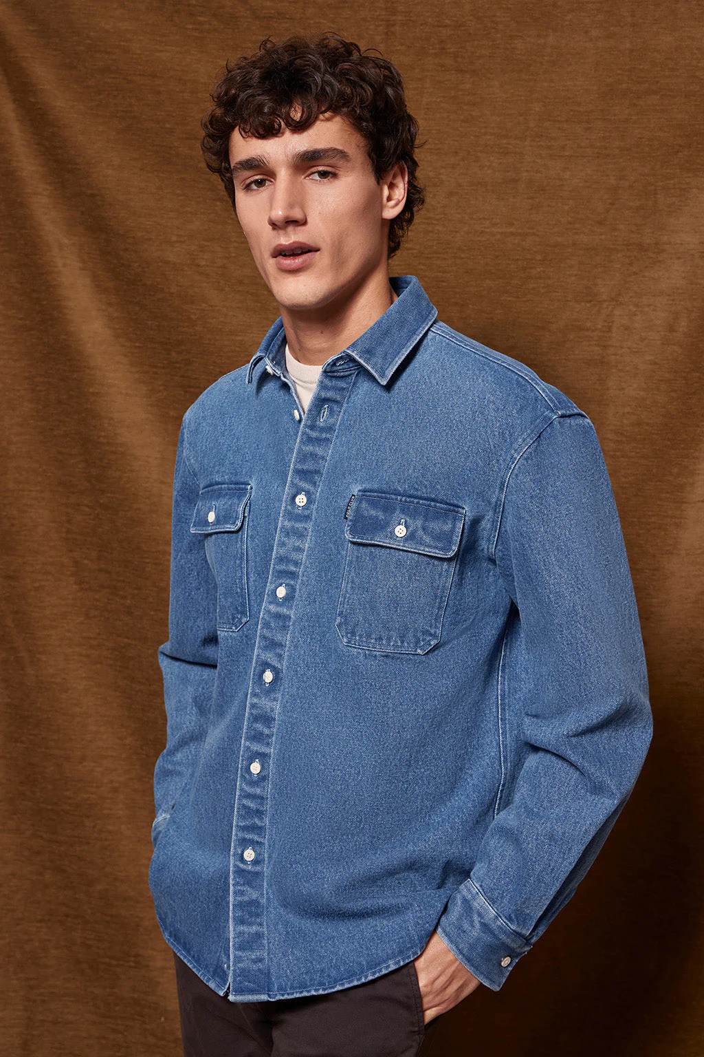 Denim overshirt with pockets and Polo Club embroidered logo