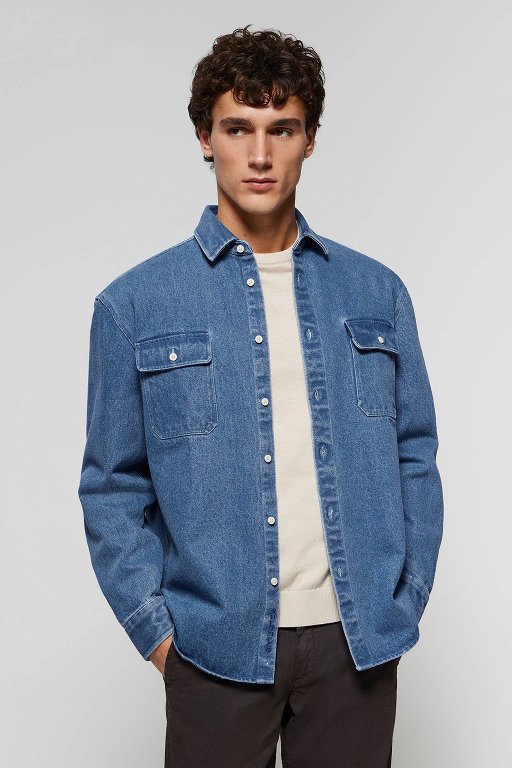 Denim overshirt with pockets and Polo Club embroidered logo - Image 2