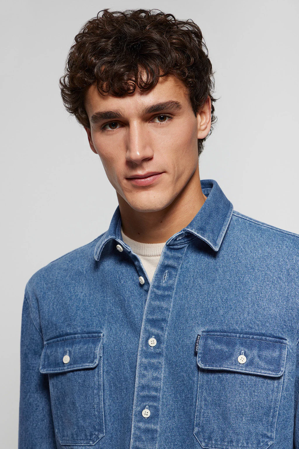 Denim overshirt with pockets and Polo Club embroidered logo - Image 4