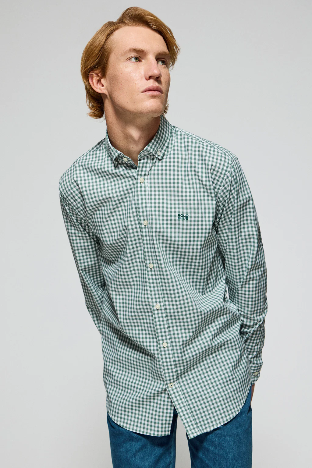 Green vichy-check shirt Mataro with Polo Club logo