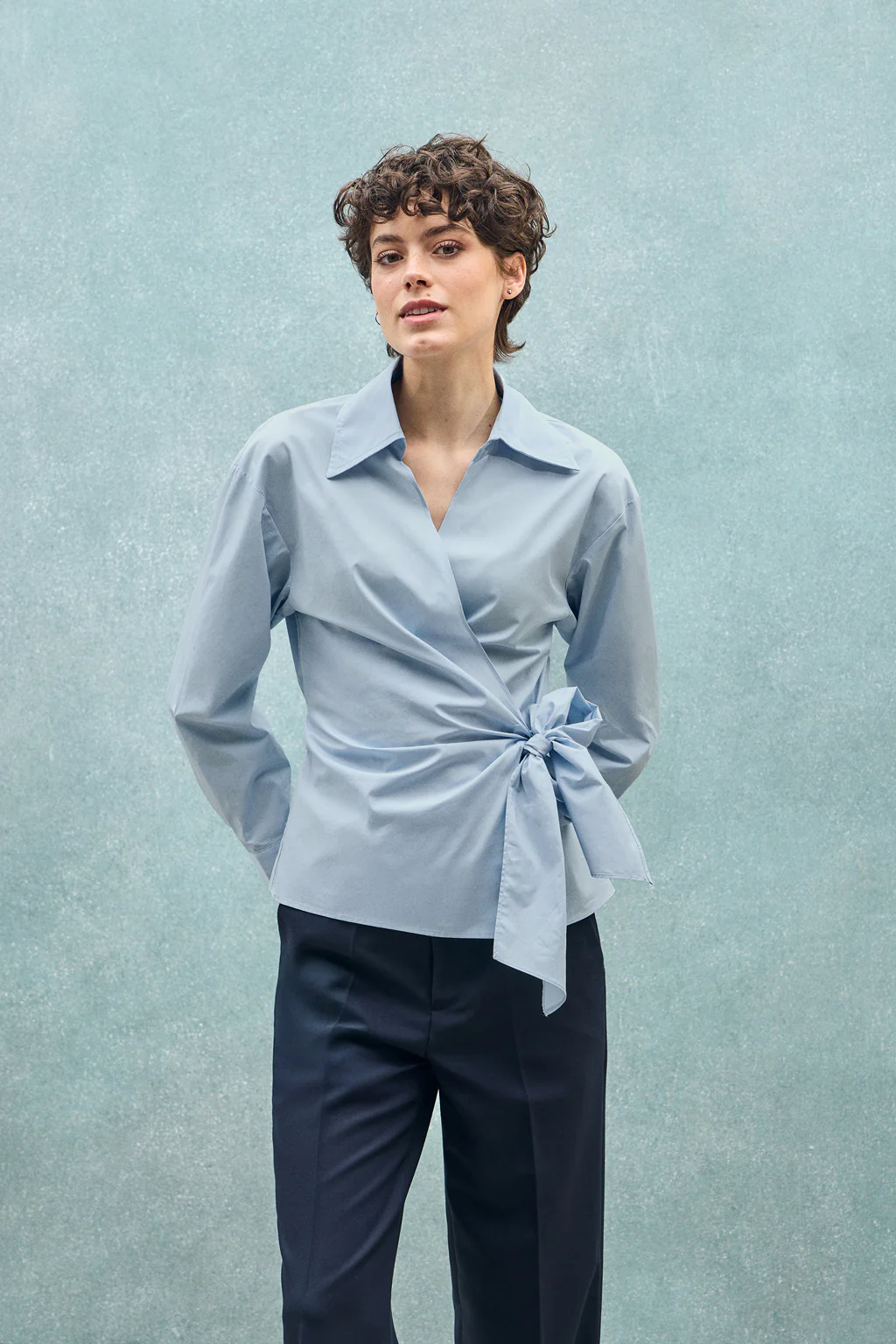 Blue wrap shirt Meggan with Polo Club details - Image 11