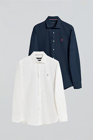 Slim-fit shirt with Rigby Go logo 2 pack (navy blue and white) - Image 9