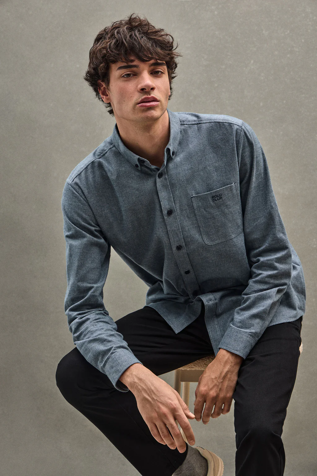 Denim-blue shirt with regular fit and Polo Club logo