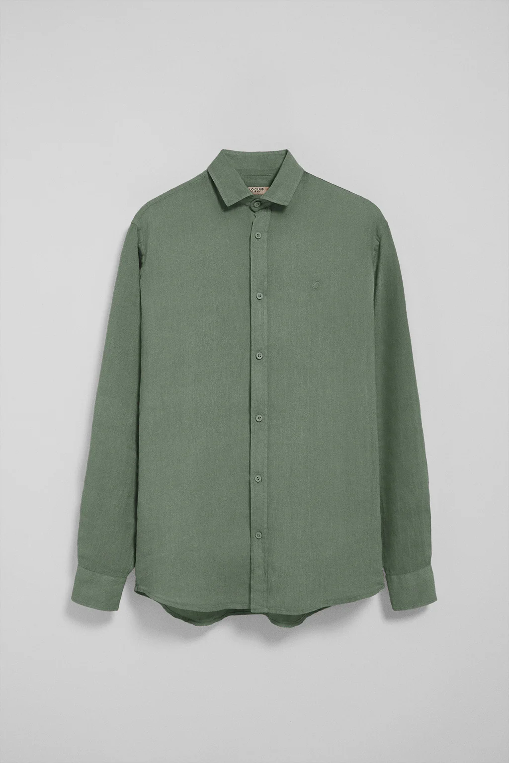 Bottle-green garment-dye linen shirt with embroidered monogram - Image 7
