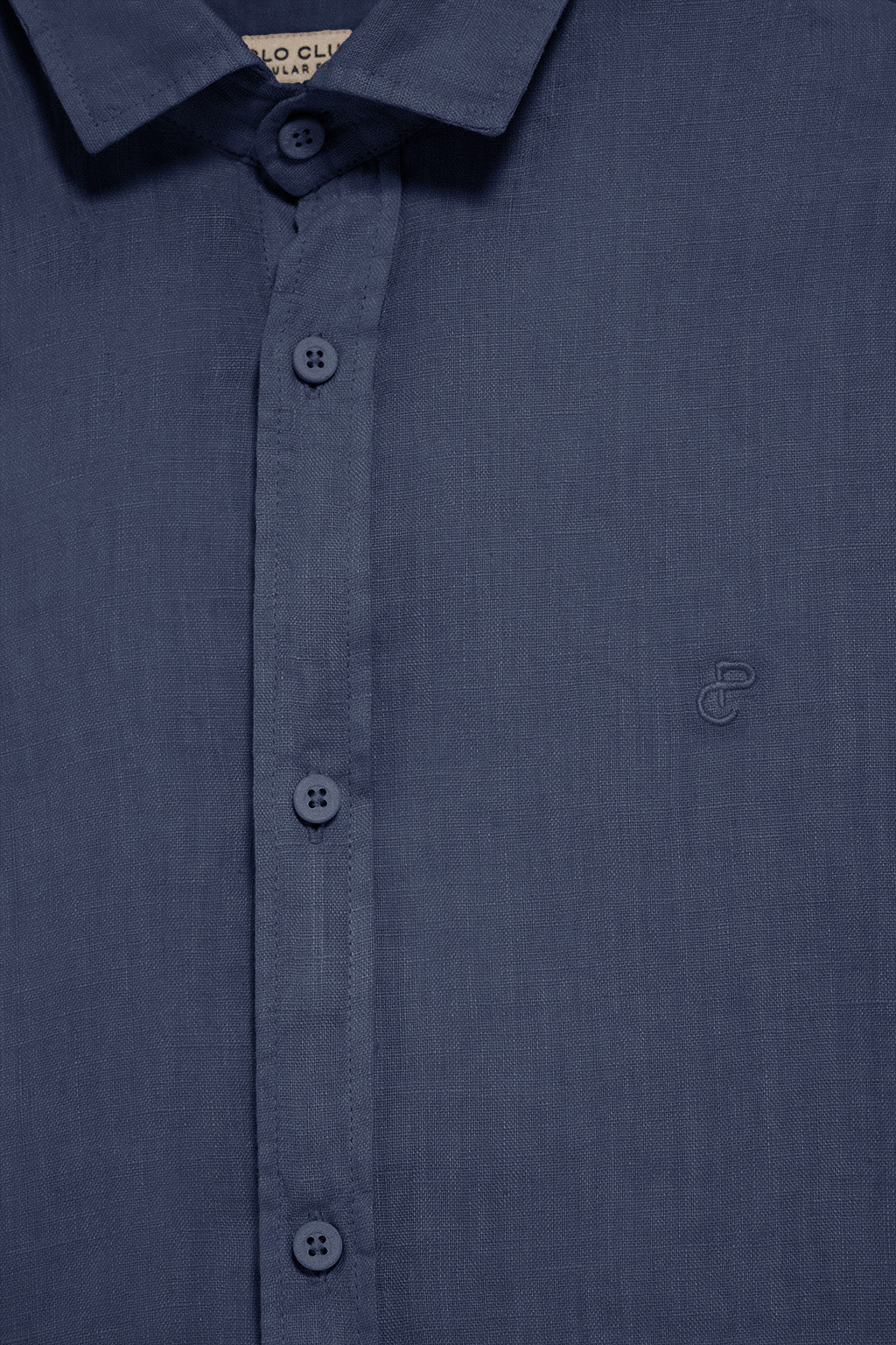 Navy-blue garment-dye linen shirt with embroidered monogram - Image 6