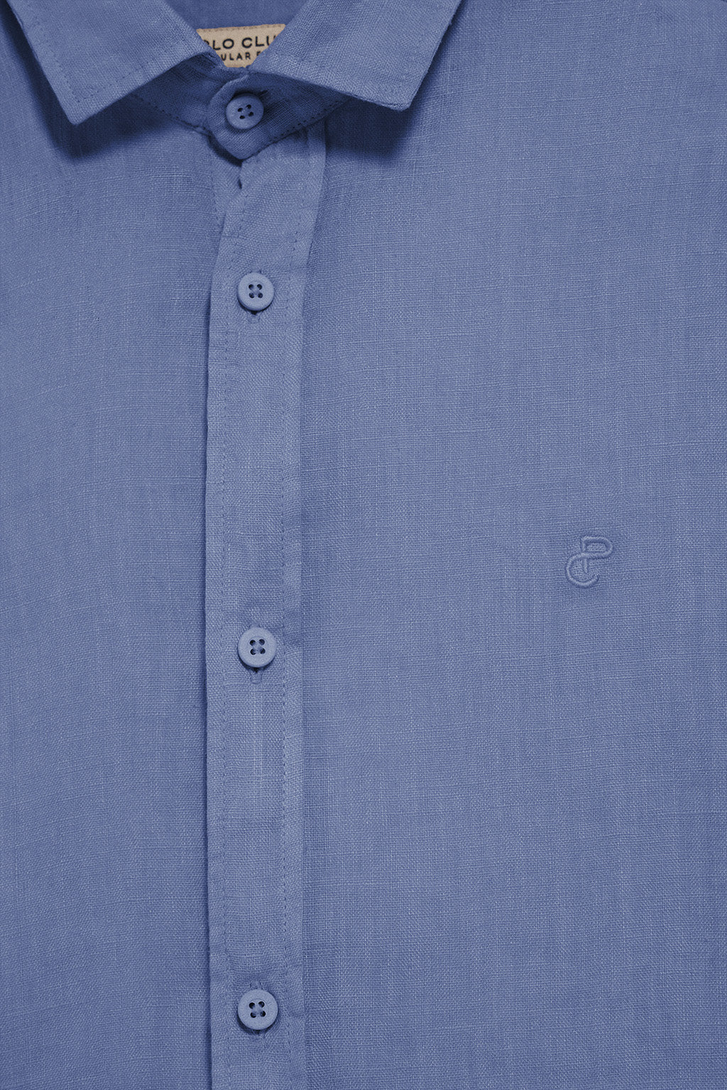 Royal-blue garment-dye linen shirt with embroidered monogram - Image 6
