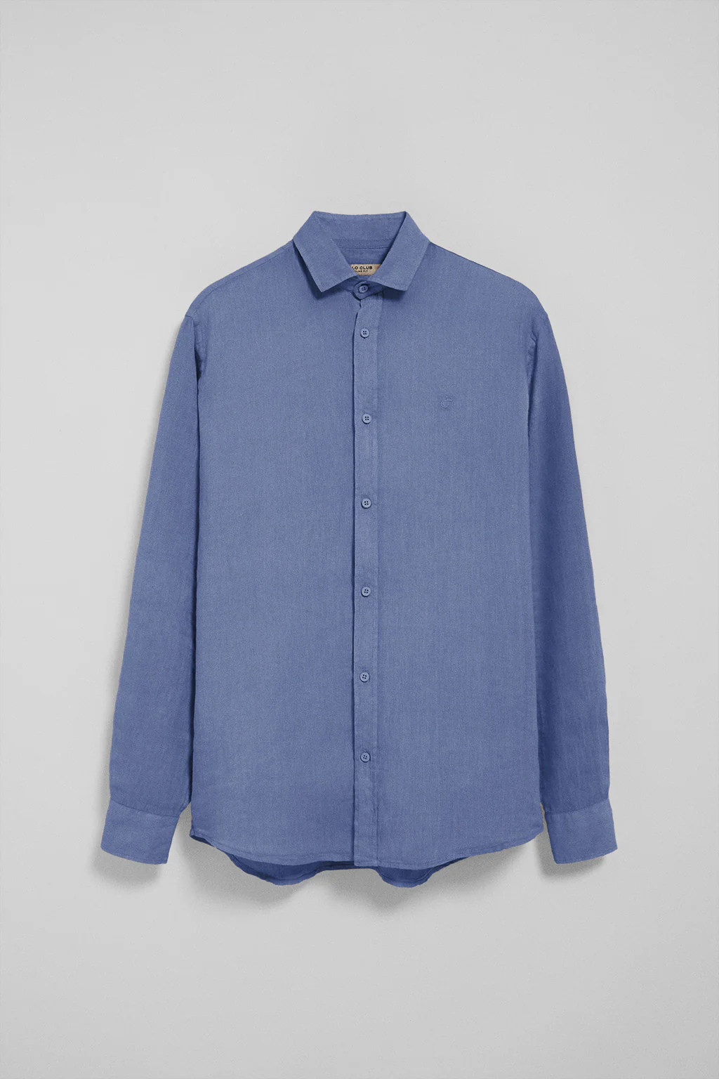 Royal-blue garment-dye linen shirt with embroidered monogram - Image 7