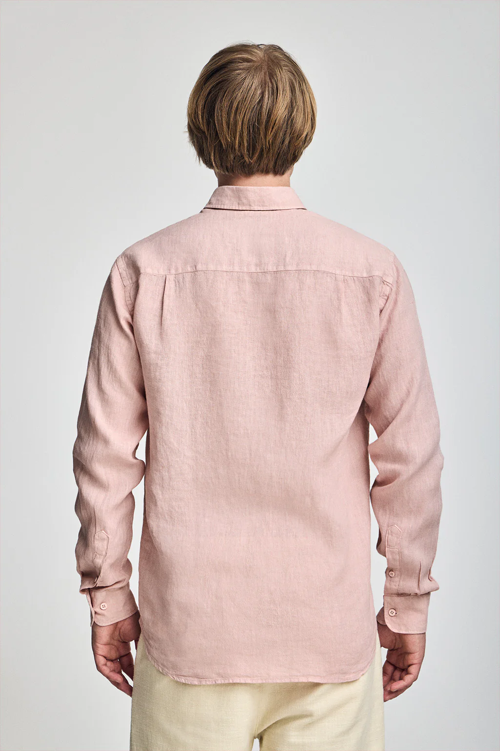 Pink-taupe garment-dye linen shirt with embroidered monogram - Image 2