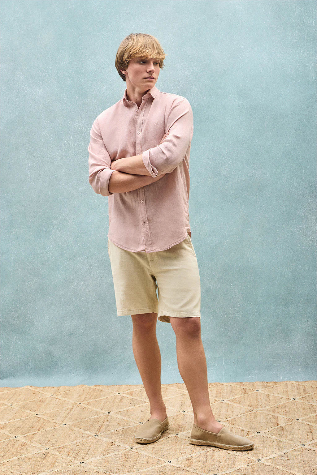Pink-taupe garment-dye linen shirt with embroidered monogram - Image 5