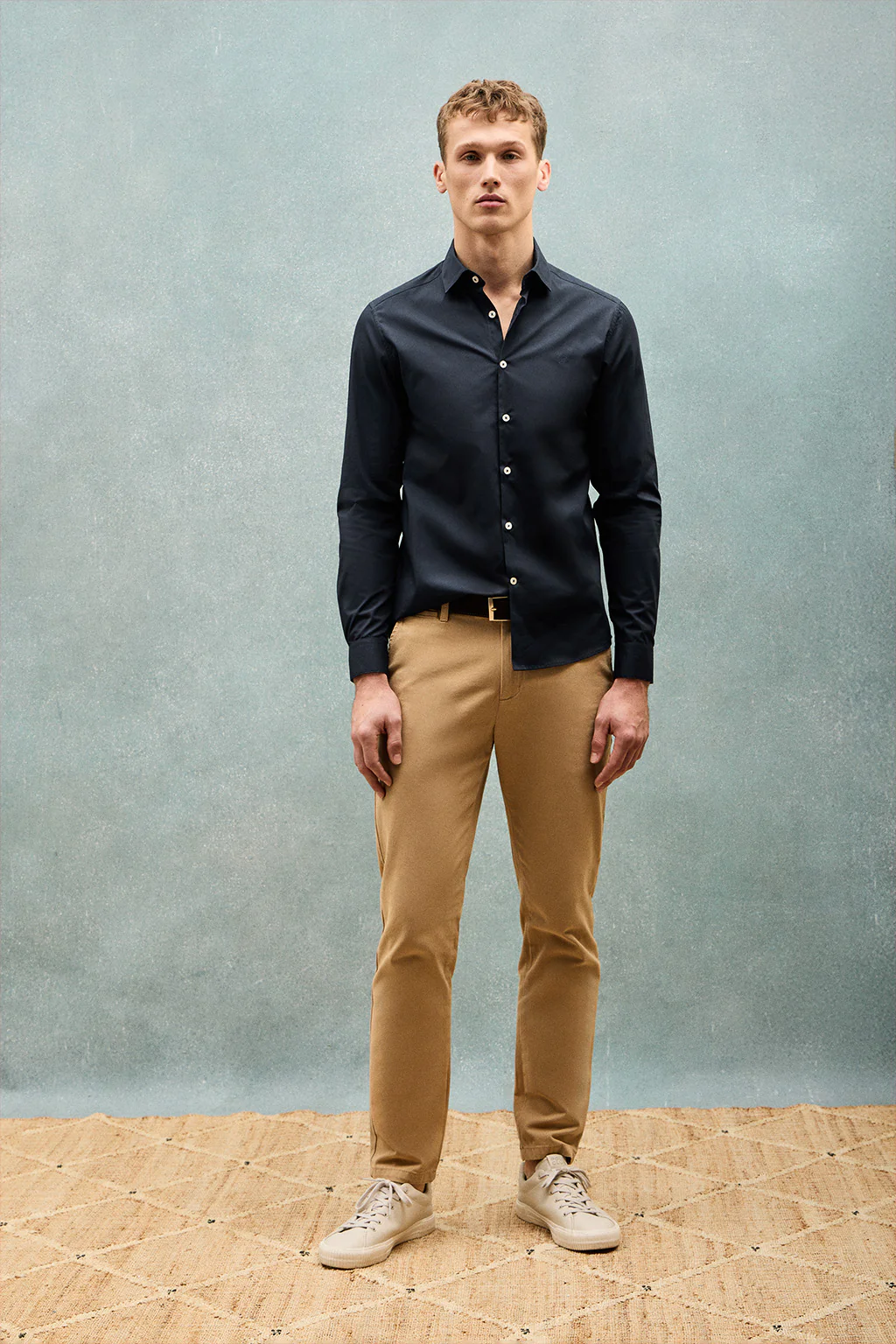 Navy-blue super slim-fit poplin shirt with embroidered monogram - Image 4