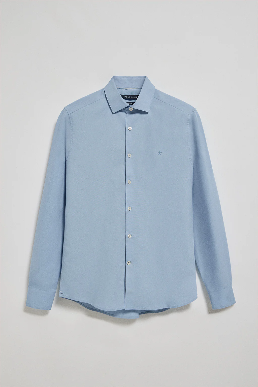 Sky-blue super slim-fit poplin shirt with embroidered monogram - Image 5